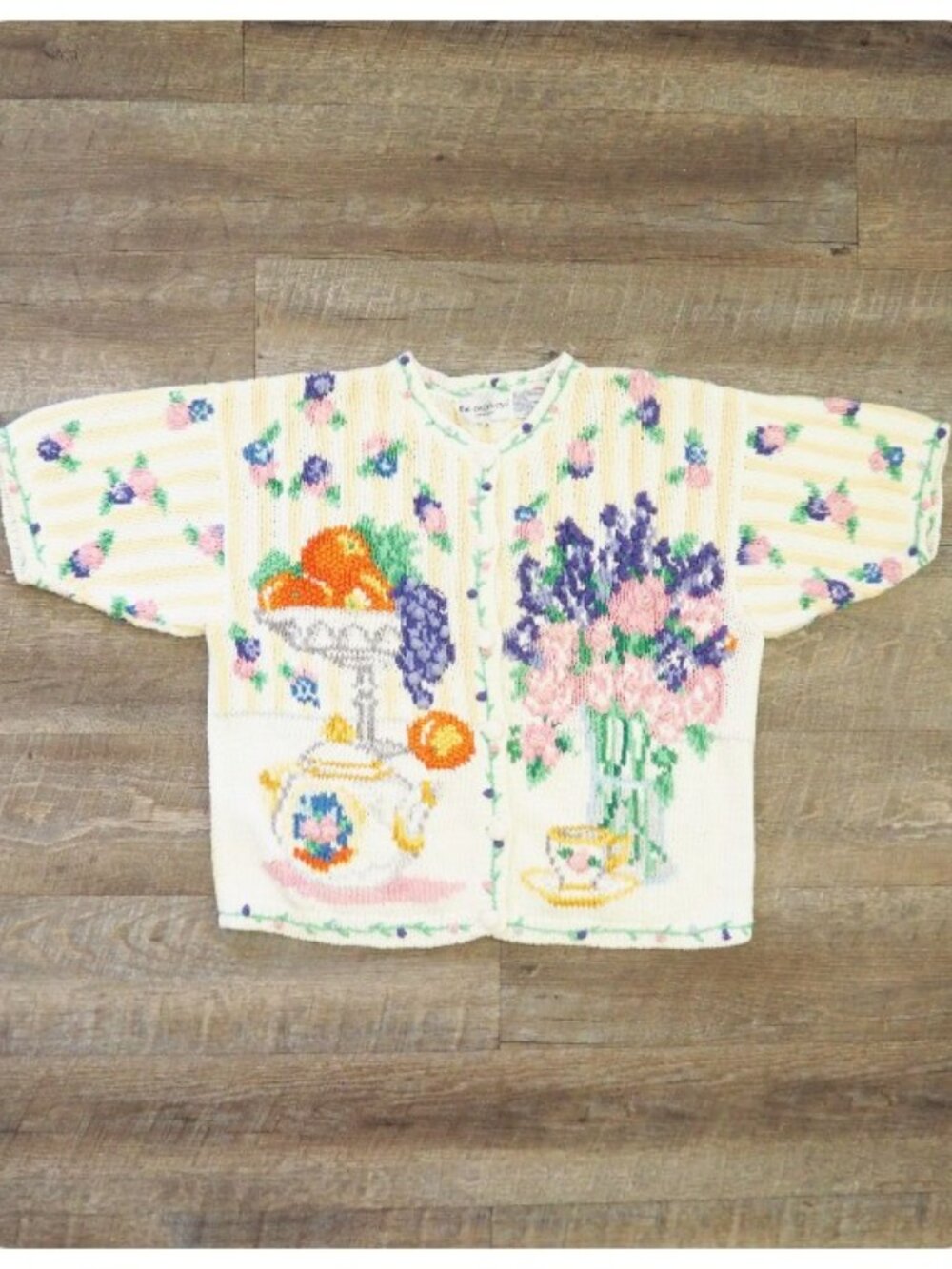 Vintage The Eagle’s Eye Short Sleeve Embroidered Granny Sweater sz M